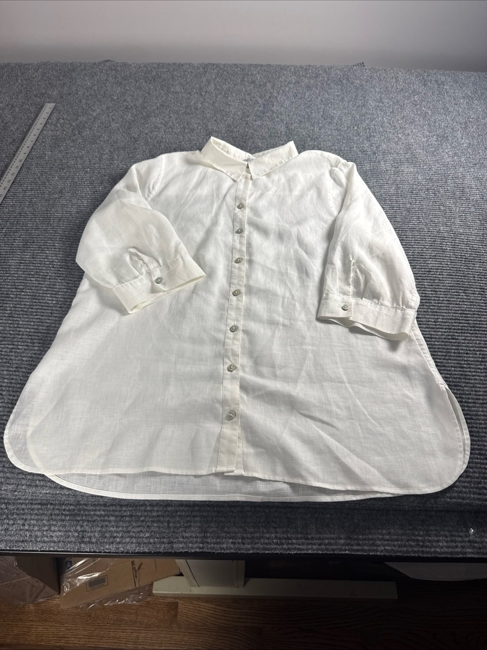Chicos Freshchic Tunic Top Womens 3 XL 16/18 No Iron Linen 3/4 Sleeve White